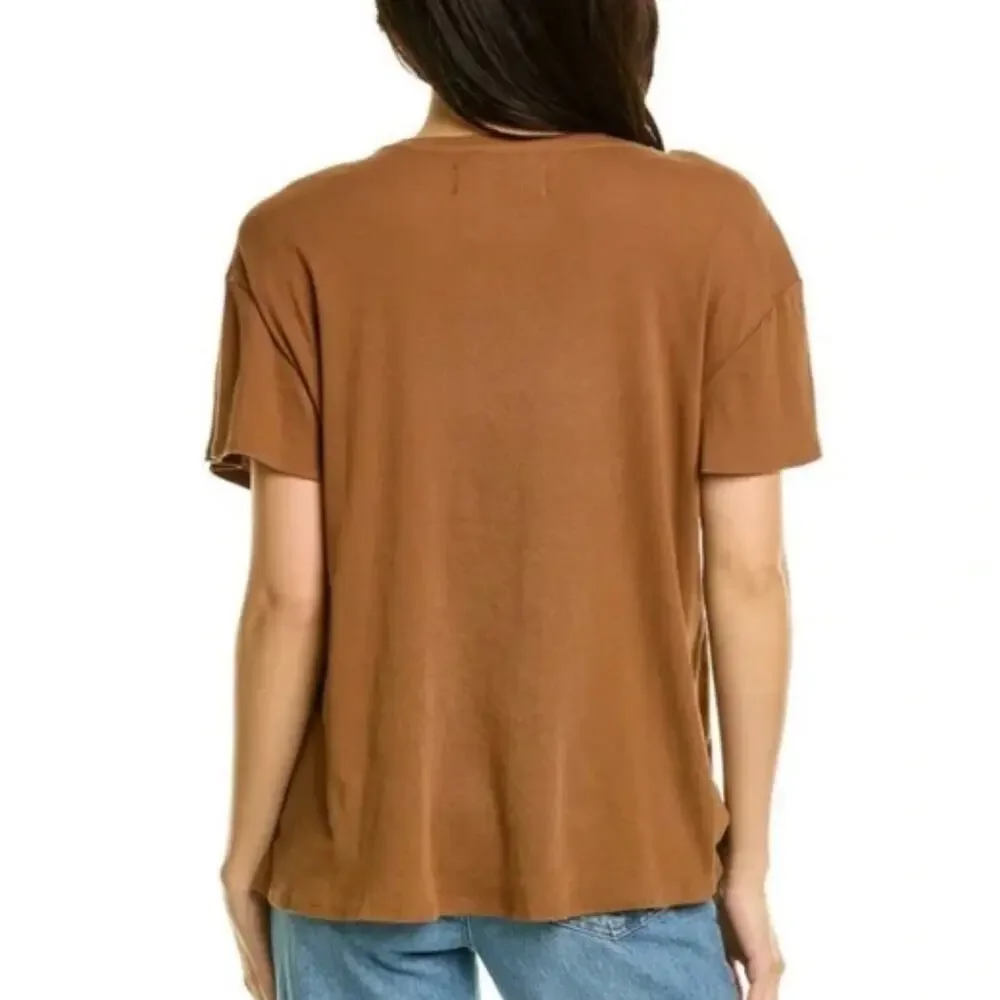 NWT Sandrine Rose Ribbed V-Neck Tee, “The Outsider” Brown, Women’s Small